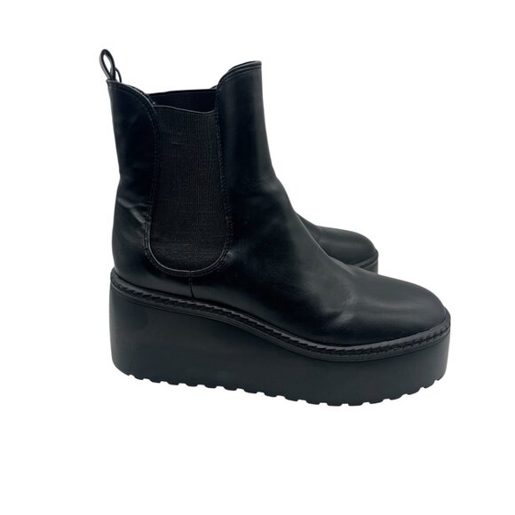 Womens Platform Wedge Ankle Boots 9.5 M Black Nine West Henrita3 Slip On Chunky - Picture 3 of 16